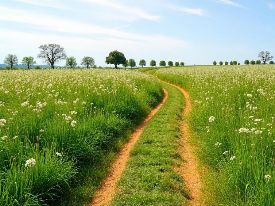 Chemin tondu dans une prairie fleurie