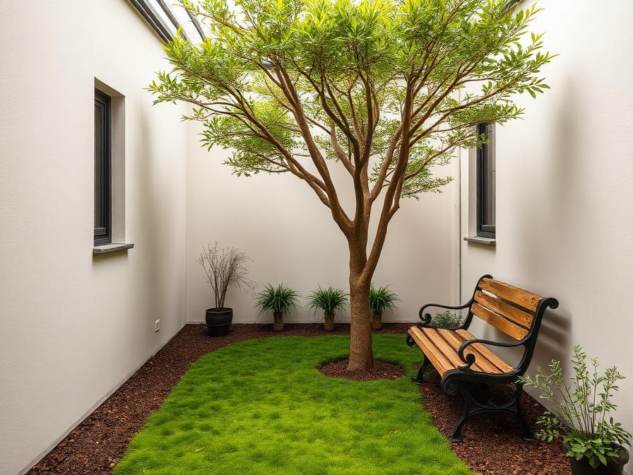 Petite cour contemporaine avec un arbre en cépée
