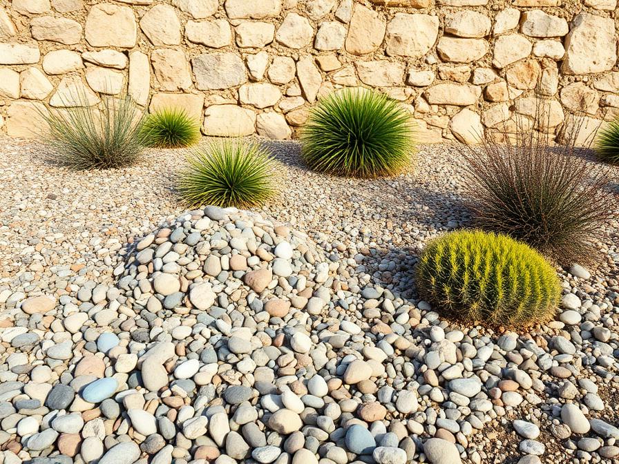 Jardin sec de galets et coussins de plantes méditerranéennes