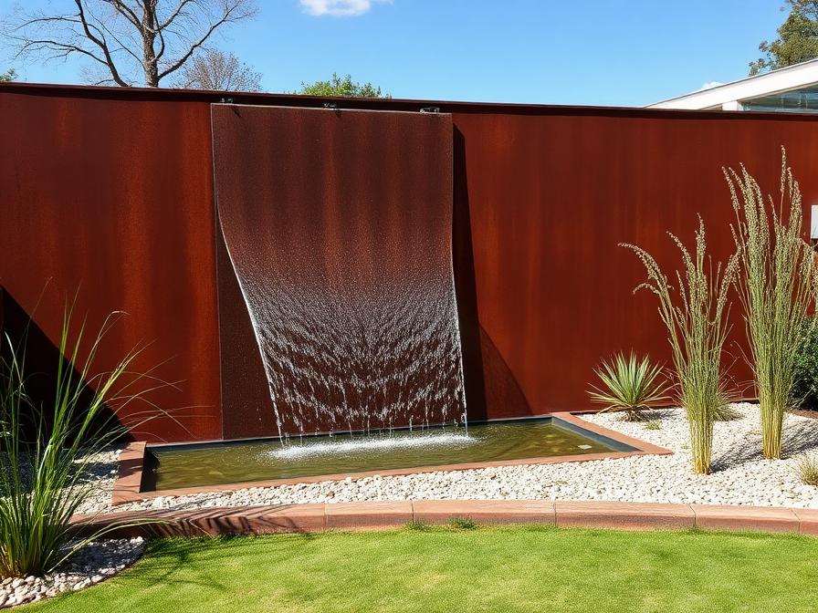 Lame d'eau sur un mur en acier corten