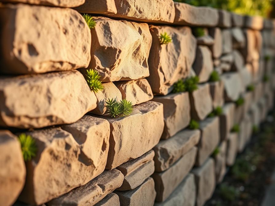 Mur en pierre sèche avec sedums dans les joints