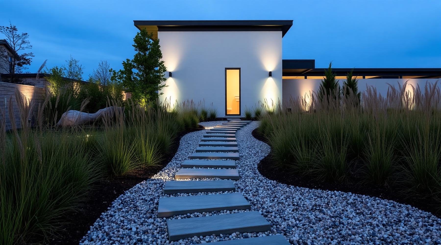 Jardin paysager avec massifs structurés